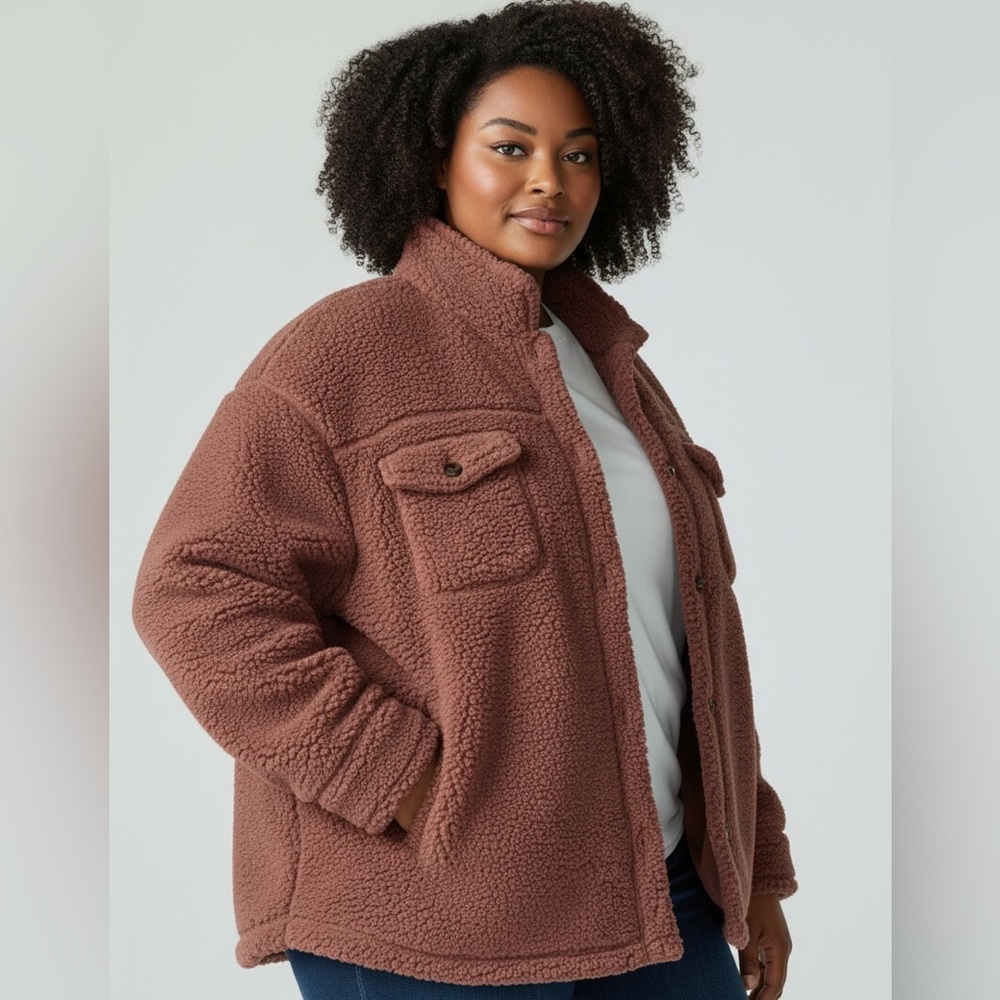 32 Degrees XL Pink Fleece Overshirt Jacket Cozy Sherpa